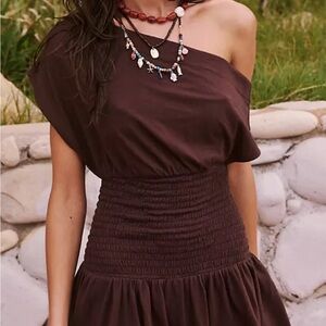 Free People One-Shoulder Brown Dress